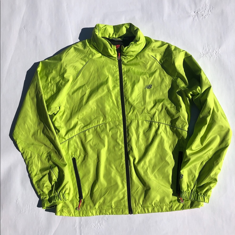 New Balance Bright Green & Pink Zip Up Running Jacket. With Packable Hood